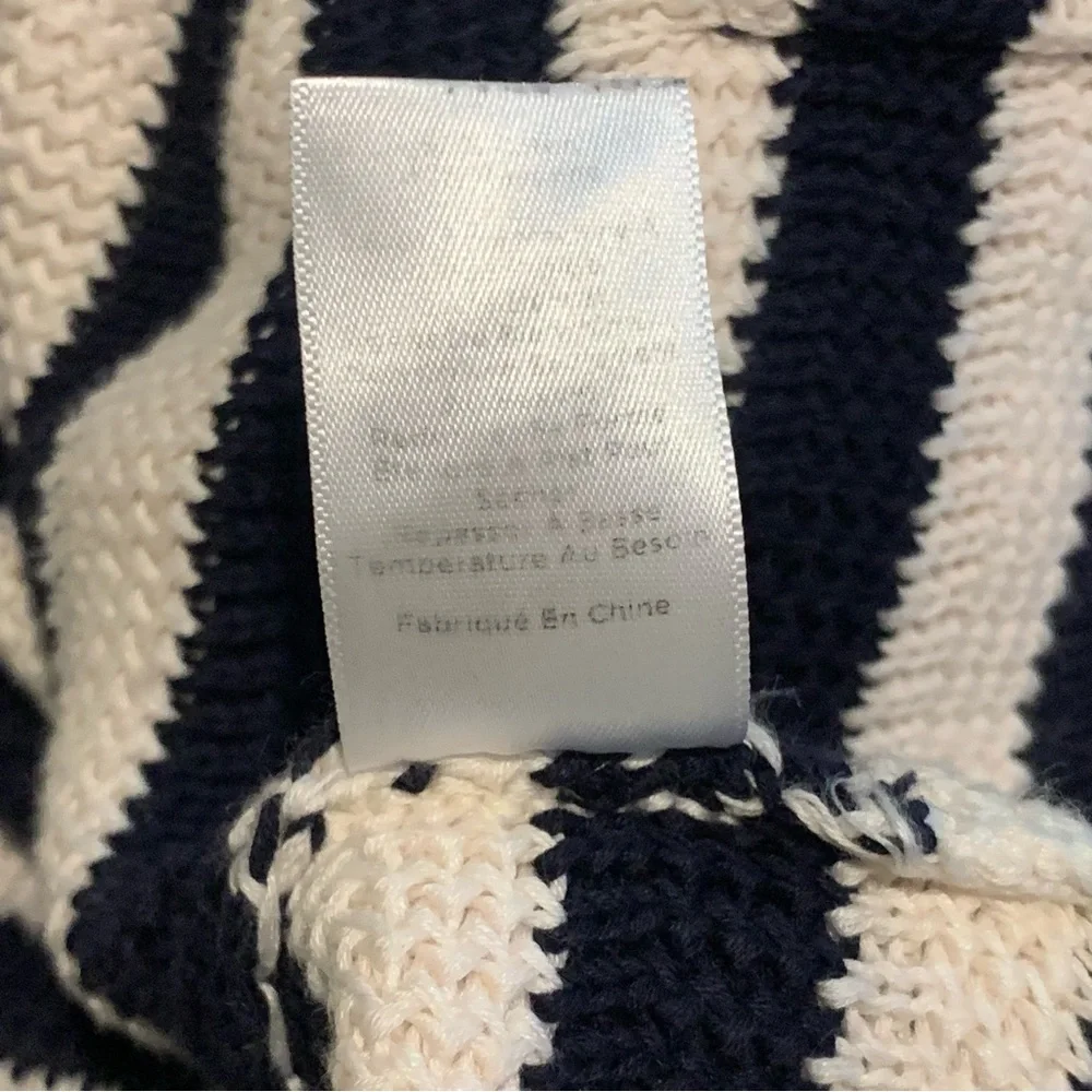 Talbots Navy Ivory Striped V-Neck Cotton Blend Sweater Hood Pull-Over Size MP‎
